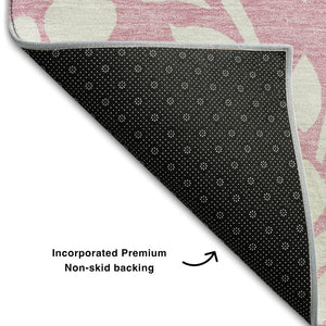 HomeRoots 5' X 8' Pink and Ivory Floral Area Rug – Washable, UV Protected, Durable Design for Any Room Style! 669638
