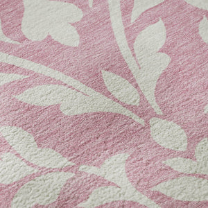 HomeRoots 8' Pink and Ivory Floral Washable Round Rug – UV Protected, Durable, Elegant Design for Every Space 669639