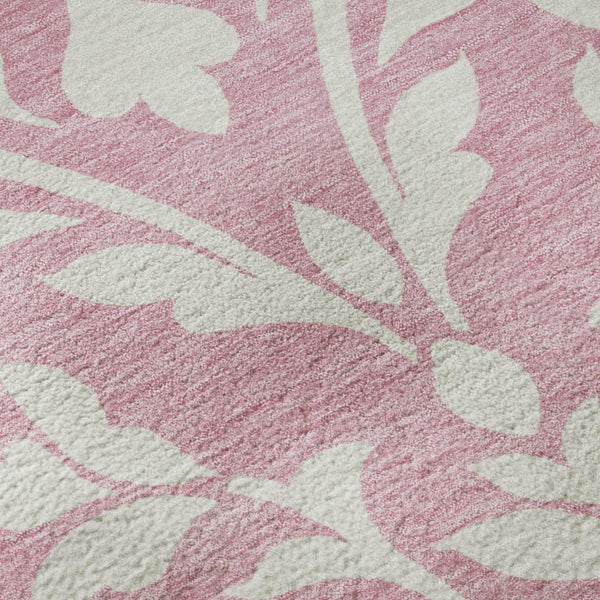 HomeRoots 8' Pink and Ivory Floral Washable Round Rug – UV Protected, Durable, Elegant Design for Every Space 669639