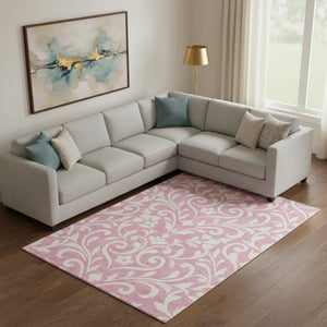 HomeRoots 9' X 12' Pink & Ivory Floral Washable Area Rug - Stylish, Durable, UV Protected for High-Traffic Spaces 669641