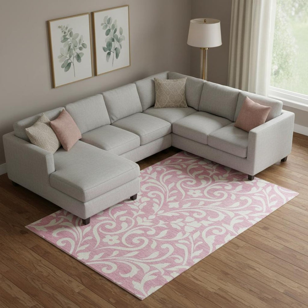 HomeRoots 10' Pink and Ivory Floral Washable Area Rug – UV Protected, Stain-Resistant, Ideal for High-Traffic Homes 669642