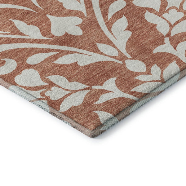 HomeRoots 8' Salmon and Ivory Floral Washable Round Rug - Durable, UV Protected, Perfect for Family Spaces! 669645