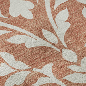 HomeRoots 8' Salmon and Ivory Floral Washable Round Rug - Durable, UV Protected, Perfect for Family Spaces! 669645