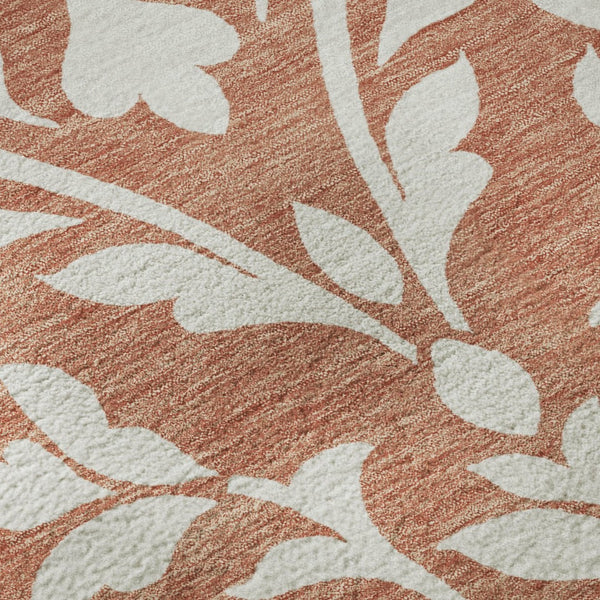 HomeRoots 8' Salmon and Ivory Floral Washable Round Rug - Durable, UV Protected, Perfect for Family Spaces! 669645