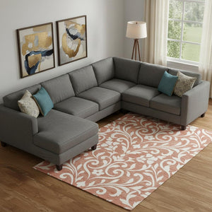 HomeRoots 9' X 12' Salmon Floral Area Rug - Washable, UV-Protected, Stain-Resistant for Stylish Living Spaces 669647
