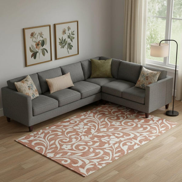 HomeRoots 10' X 14' Salmon and Ivory Floral Washable Area Rug – Durable, Stain-Resistant, UV Protected Design 669648