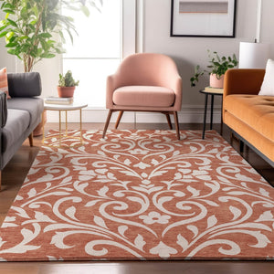 HomeRoots 10' X 14' Salmon and Ivory Floral Washable Area Rug – Durable, Stain-Resistant, UV Protected Design 669648