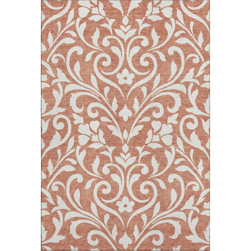 HomeRoots 10' X 14' Salmon and Ivory Floral Washable Area Rug – Durable, Stain-Resistant, UV Protected Design 669648