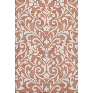 HomeRoots 10' X 14' Salmon and Ivory Floral Washable Area Rug – Durable, Stain-Resistant, UV Protected Design 669648