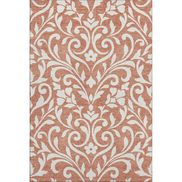 HomeRoots 10' X 14' Salmon and Ivory Floral Washable Area Rug – Durable, Stain-Resistant, UV Protected Design 669648