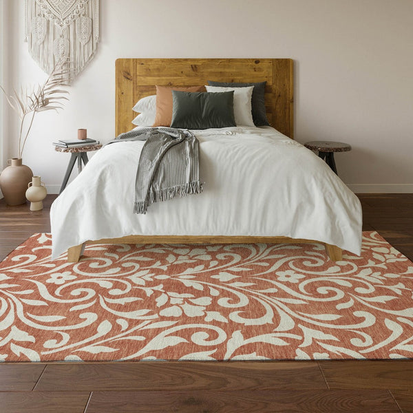 HomeRoots 10' X 14' Salmon and Ivory Floral Washable Area Rug – Durable, Stain-Resistant, UV Protected Design 669648