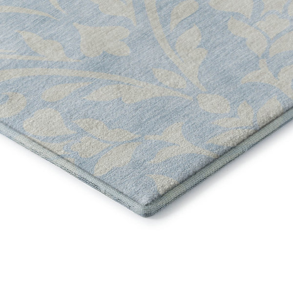 HomeRoots 5' Sky Blue and Ivory Floral Washable Area Rug - UV Protected, Durable, Pet-Friendly Design! 669650