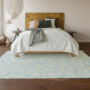 HomeRoots 5' Sky Blue and Ivory Floral Washable Area Rug - UV Protected, Durable, Pet-Friendly Design! 669650