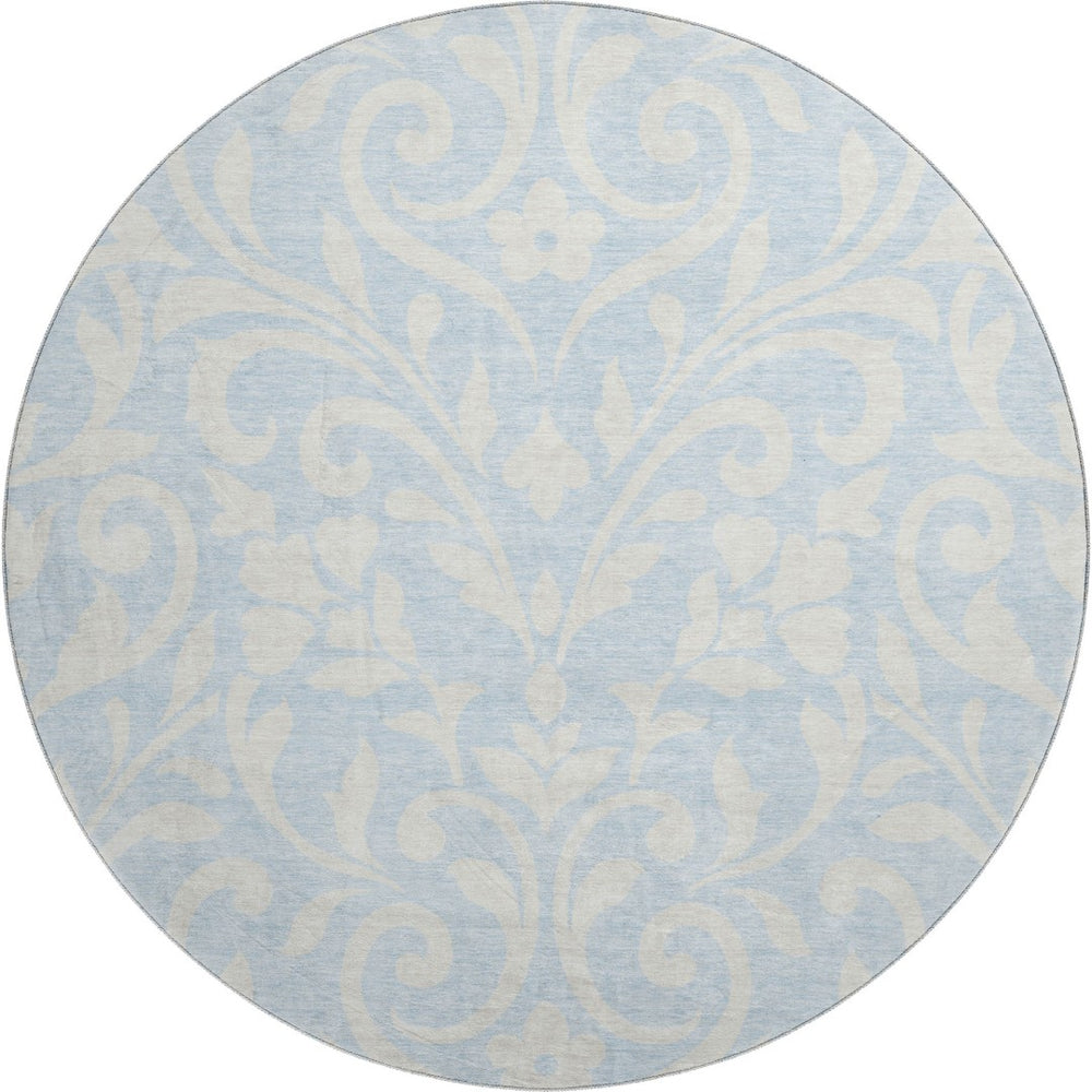HomeRoots 8' Sky Blue Floral Round Rug - Washable, Stain Resistant, UV Protected for Easy Care & Style 669651