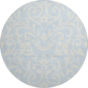 HomeRoots 8' Sky Blue Floral Round Rug - Washable, Stain Resistant, UV Protected for Easy Care & Style 669651