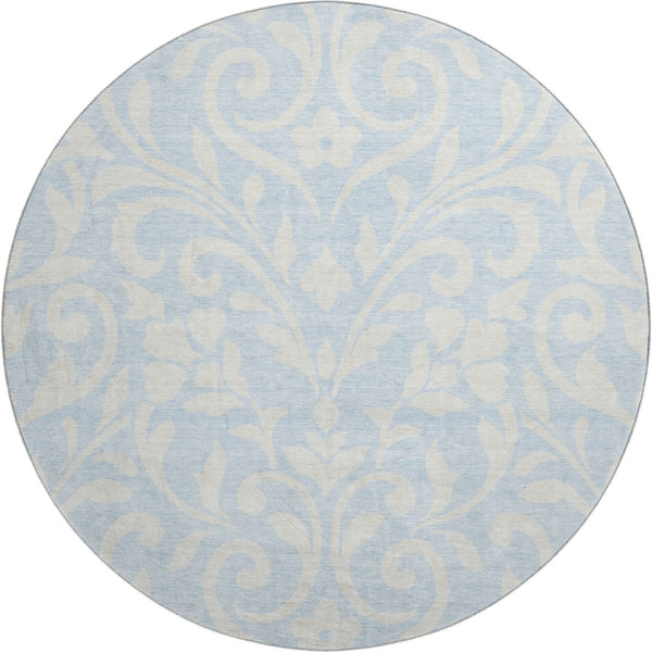 HomeRoots 8' Sky Blue Floral Round Rug - Washable, Stain Resistant, UV Protected for Easy Care & Style 669651