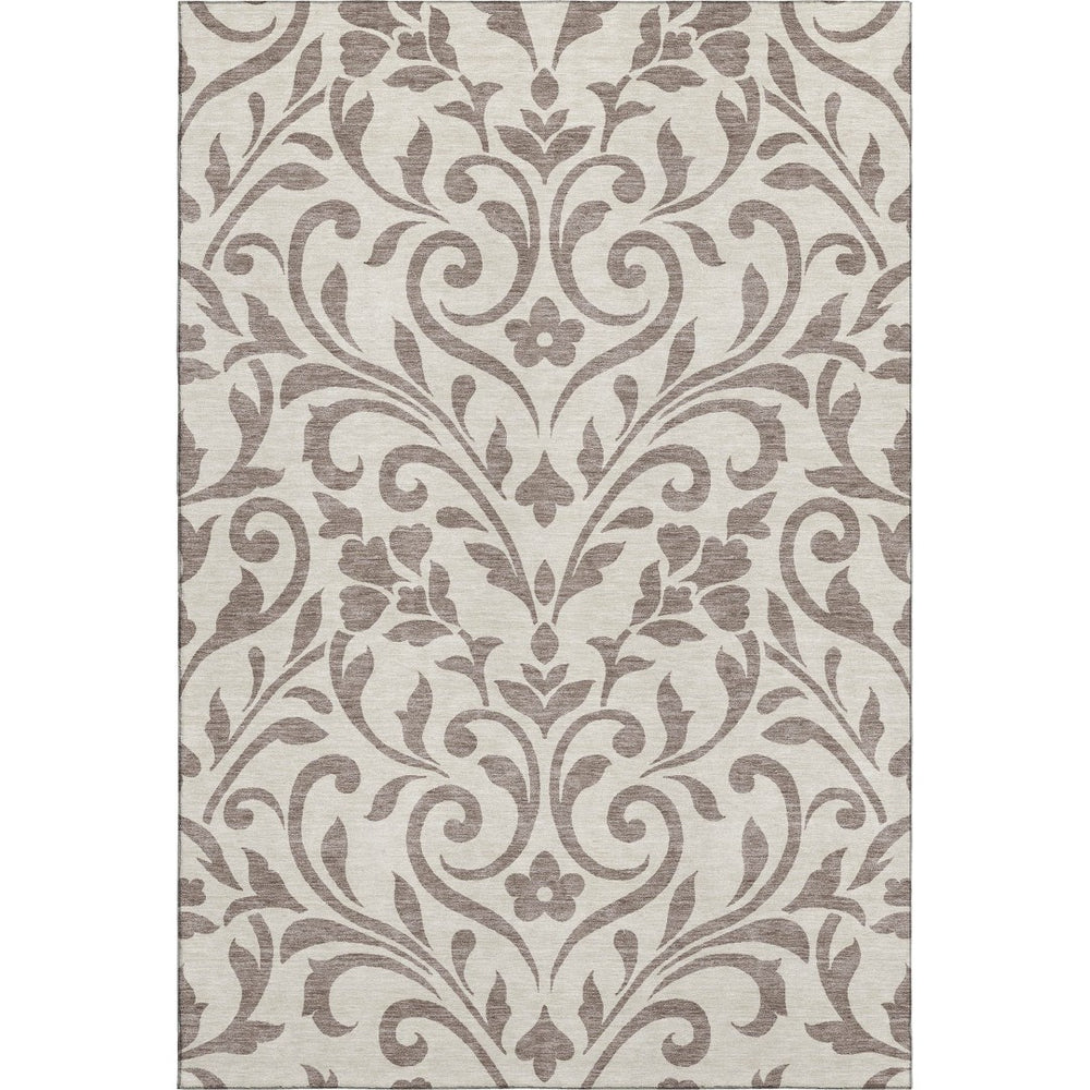 HomeRoots 5' X 8' Taupe & Beige Floral Area Rug - Washable, UV Protected, Ideal for Homes with Kids & Pets 669656