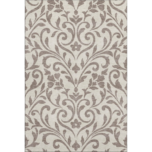 HomeRoots 5' X 8' Taupe & Beige Floral Area Rug - Washable, UV Protected, Ideal for Homes with Kids & Pets 669656