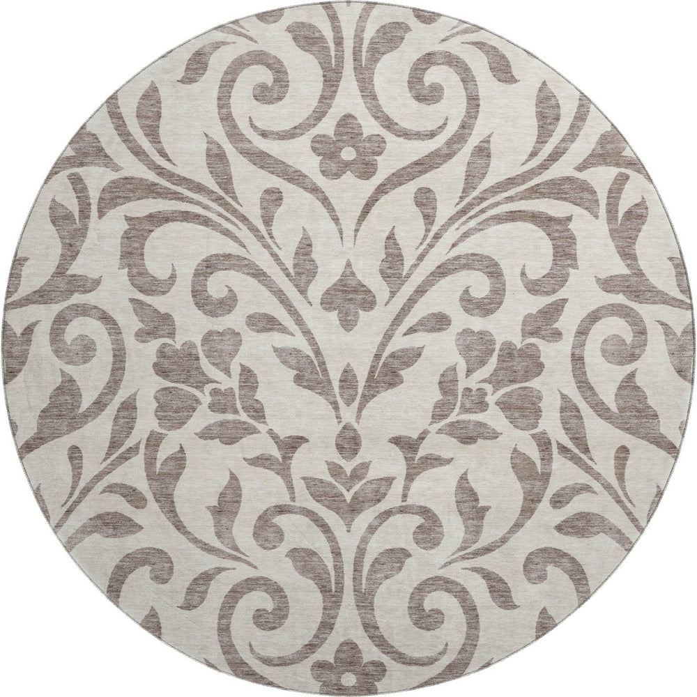 HomeRoots 8' Stylish Taupe & Beige Floral Area Rug - Washable, Stain-Resistant, UV Protected for Longevity 669657