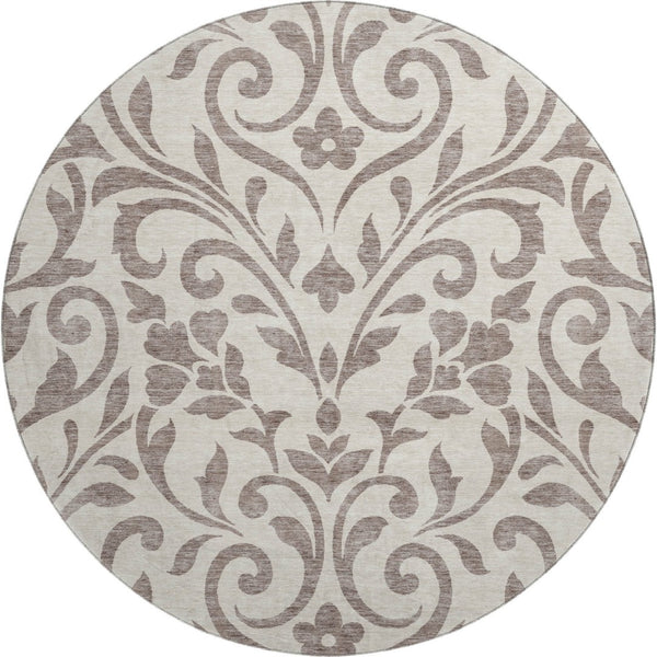 HomeRoots 8' Stylish Taupe & Beige Floral Area Rug - Washable, Stain-Resistant, UV Protected for Longevity 669657