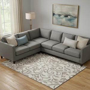 HomeRoots 8' X 10' Floral Taupe and Beige Area Rug - Washable, UV-Protected, Soft & Durable for Homes with Kids 669658