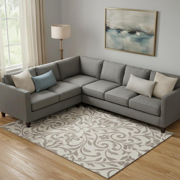 HomeRoots 8' X 10' Floral Taupe and Beige Area Rug - Washable, UV-Protected, Soft & Durable for Homes with Kids 669658