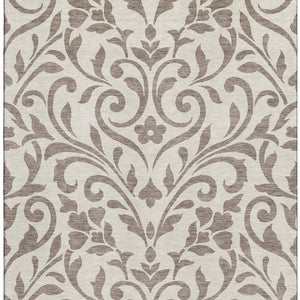HomeRoots 8' X 10' Floral Taupe and Beige Area Rug - Washable, UV-Protected, Soft & Durable for Homes with Kids 669658
