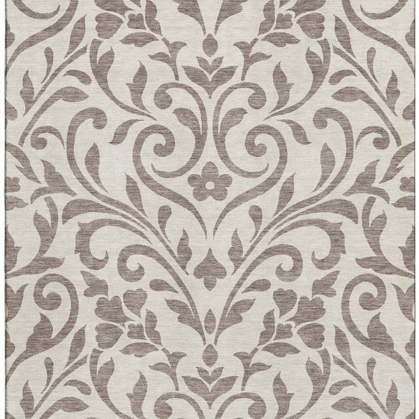 HomeRoots 8' X 10' Floral Taupe and Beige Area Rug - Washable, UV-Protected, Soft & Durable for Homes with Kids 669658