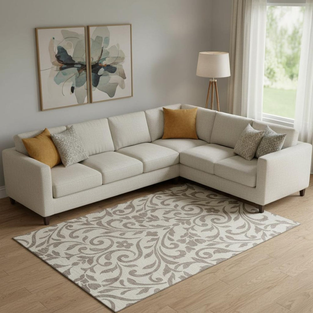 HomeRoots 9' X 12' Elegant Taupe and Beige Floral Area Rug - Washable, Stain-Resistant, UV Protected Design 669659