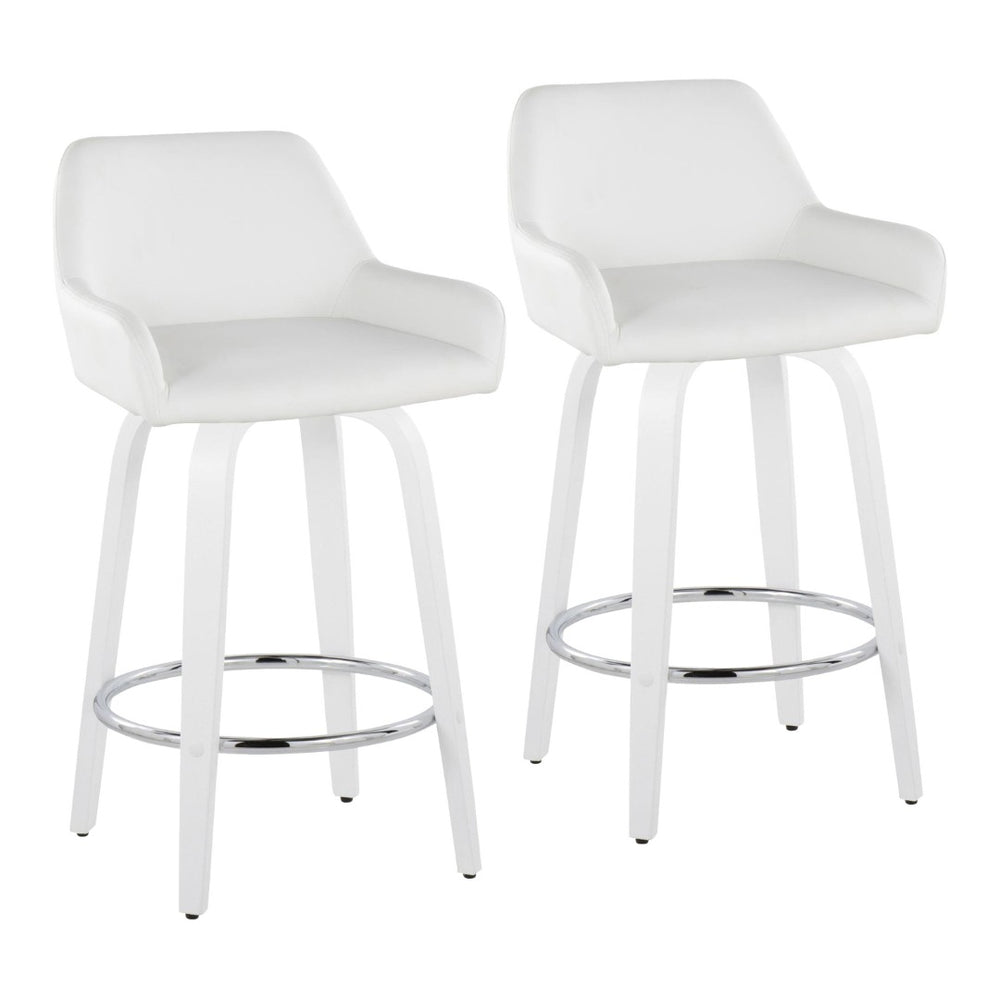 English Elm Fixed-height Swivel Counter Stools with Faux Leather Seats and Chrome Footrest Set of 2 White B202S01817