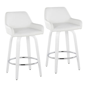 English Elm Fixed-height Swivel Counter Stools with Faux Leather Seats and Chrome Footrest Set of 2 White B202S01817