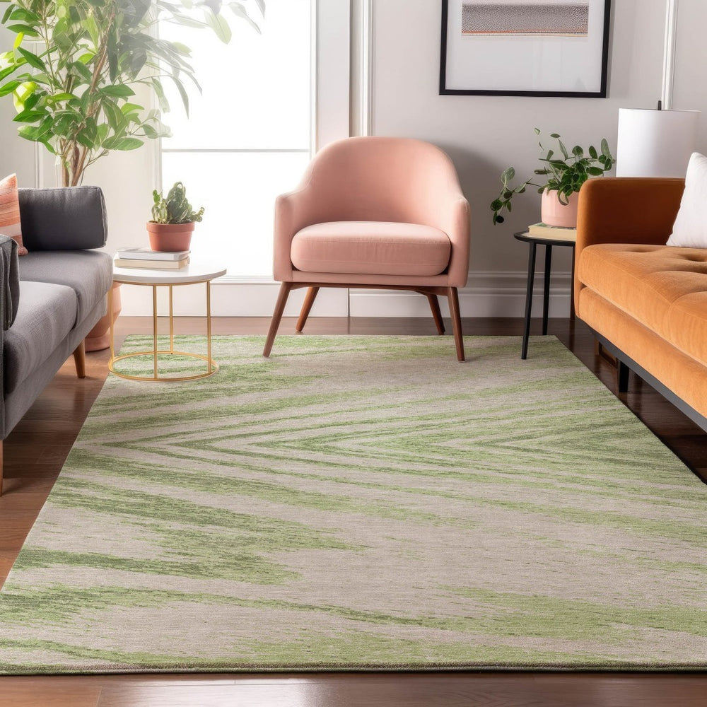 HomeRoots 5' X 8' Artichoke Green Washable Area Rug with UV Protection – Stain-Resistant, Stylish & Durable! 669668