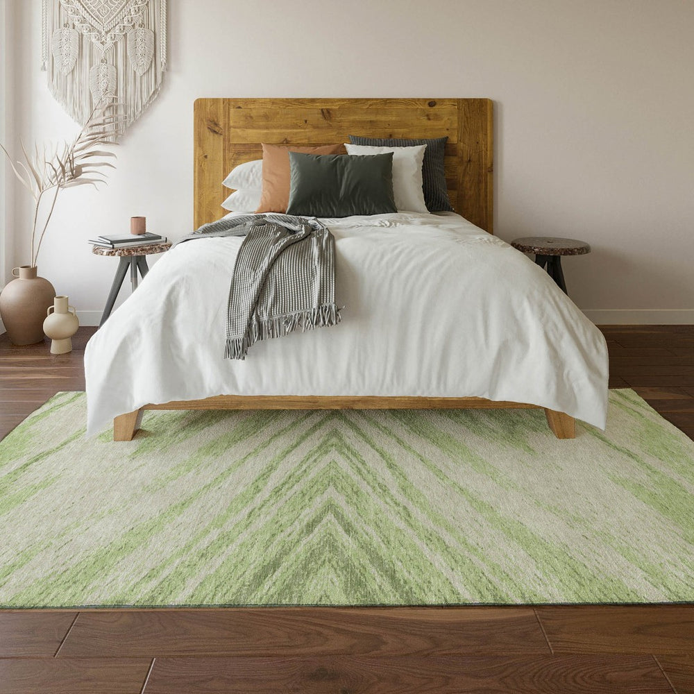 HomeRoots 5' X 8' Artichoke Green Washable Area Rug with UV Protection – Stain-Resistant, Stylish & Durable! 669668