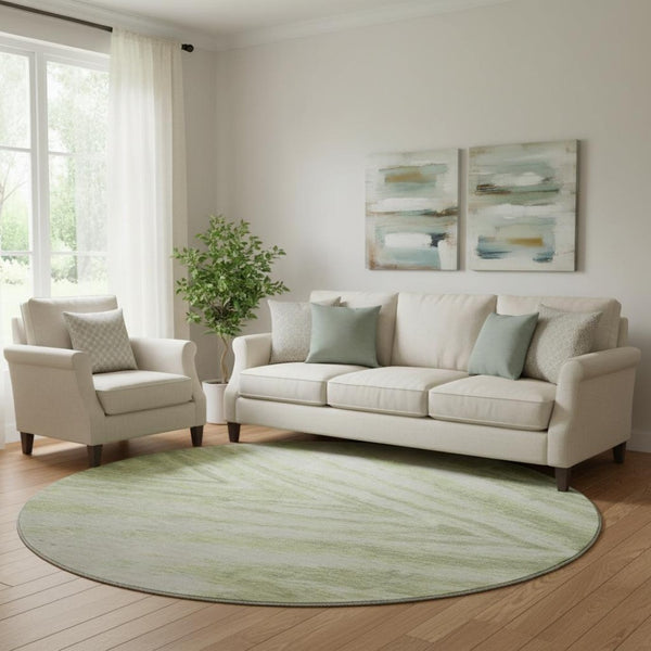 HomeRoots 8' Artichoke Green & Beige Abstract Washable Round Rug - UV Protected, Stain-Resistant Design! 669669
