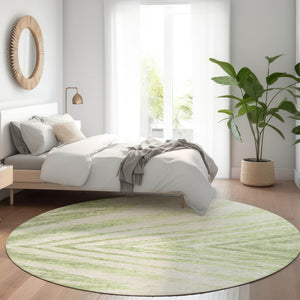HomeRoots 8' Artichoke Green & Beige Abstract Washable Round Rug - UV Protected, Stain-Resistant Design! 669669