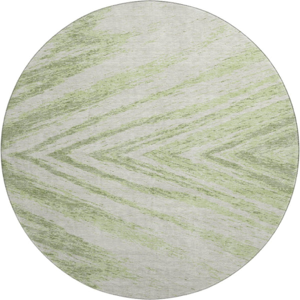 HomeRoots 8' Artichoke Green & Beige Abstract Washable Round Rug - UV Protected, Stain-Resistant Design! 669669