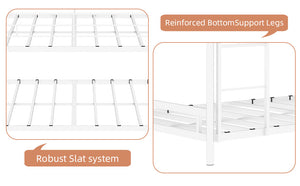 English Elm Heavy-duty triple bunk bed frame with built-in ladder, full guardrails, metal slats, space-saving design White W1935P330701