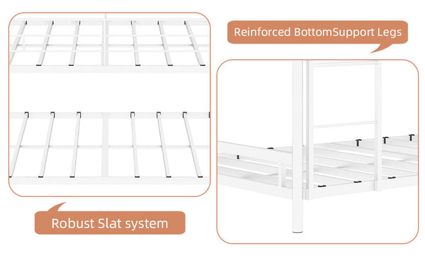 English Elm Heavy-duty triple bunk bed frame with built-in ladder, full guardrails, metal slats, space-saving design White W1935P330701