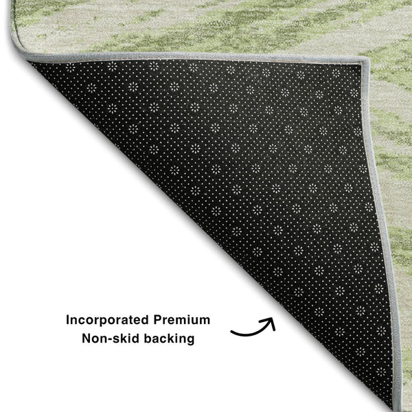 HomeRoots 9' X 12' Artichoke Green & Beige Abstract Area Rug – Durable, Washable, UV Protected for Modern Spaces! 669671