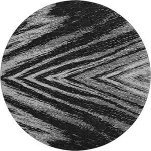 HomeRoots 8' Washable Black and Gray Abstract Round Rug with UV Protection - Durable, Stylish, Pet-Friendly Design 669675