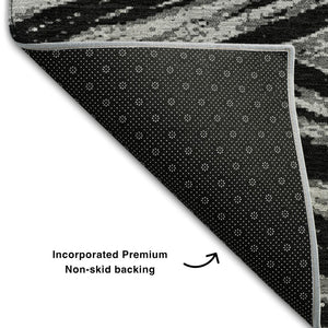 HomeRoots 8' Washable Black and Gray Abstract Round Rug with UV Protection - Durable, Stylish, Pet-Friendly Design 669675