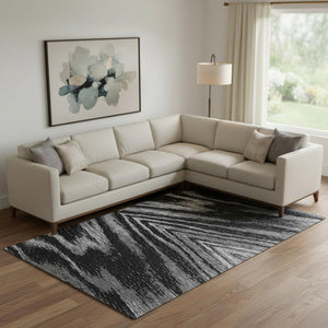 HomeRoots 8' X 10' Washable Black & Gray Abstract Area Rug with UV Protection for Durable, Stylish Living Spaces 669676
