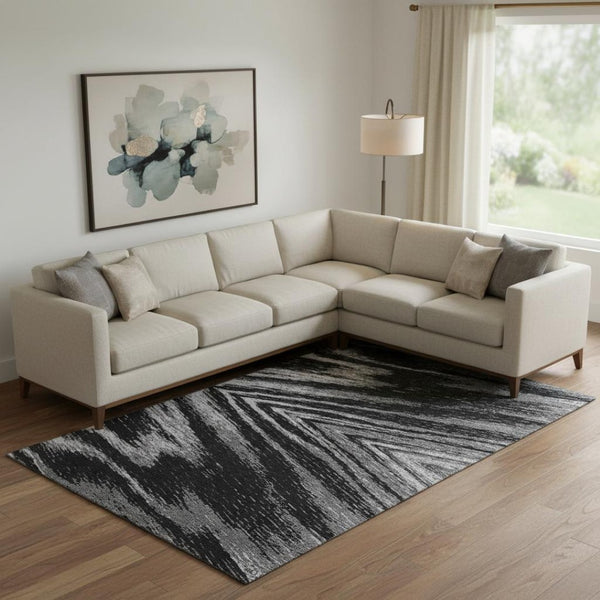 HomeRoots 8' X 10' Washable Black & Gray Abstract Area Rug with UV Protection for Durable, Stylish Living Spaces 669676