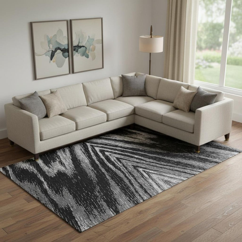 HomeRoots 9' X 12' Modern Black and Gray Abstract Area Rug - Washable, UV Protected, Durable & Stylish Design 669677