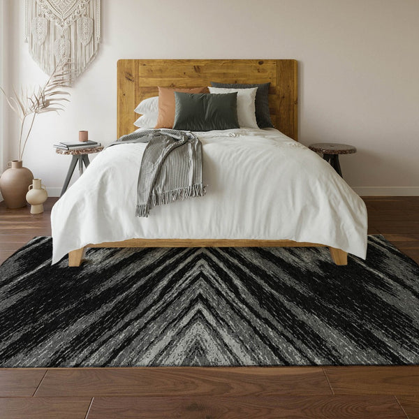 HomeRoots 10' X 14' Modern Black & Gray Abstract Washable Area Rug with UV Protection for High-Traffic Spaces 669678