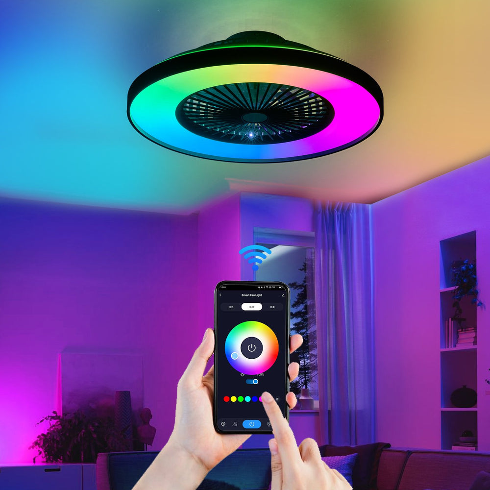 English Elm 23-inch Black White Ceiling Fan Light with RGB LED, Dimmable, App & Remote Control, Silent DC Motor W2312P368713