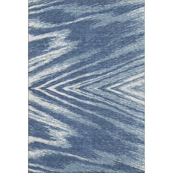 HomeRoots 5' Blue and Ivory Abstract Washable Area Rug with UV Protection - Perfect for High-Traffic Rooms! 669680