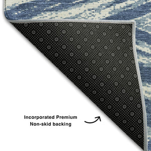 HomeRoots 5' Blue and Ivory Abstract Washable Area Rug with UV Protection - Perfect for High-Traffic Rooms! 669680