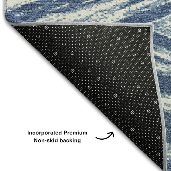 HomeRoots 5' Blue and Ivory Abstract Washable Area Rug with UV Protection - Perfect for High-Traffic Rooms! 669680