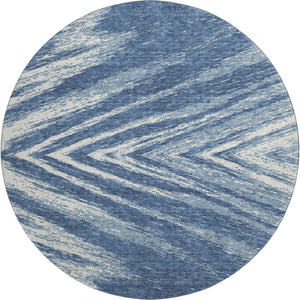 HomeRoots 8' Blue And Ivory Abstract Round Rug - Washable, UV Protected, Stylish for High-Traffic Spaces 669681